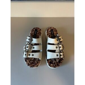 Marc Jacobs Emerson Leather Leopard Fur Triple Buckle Platform Slides | Size 39